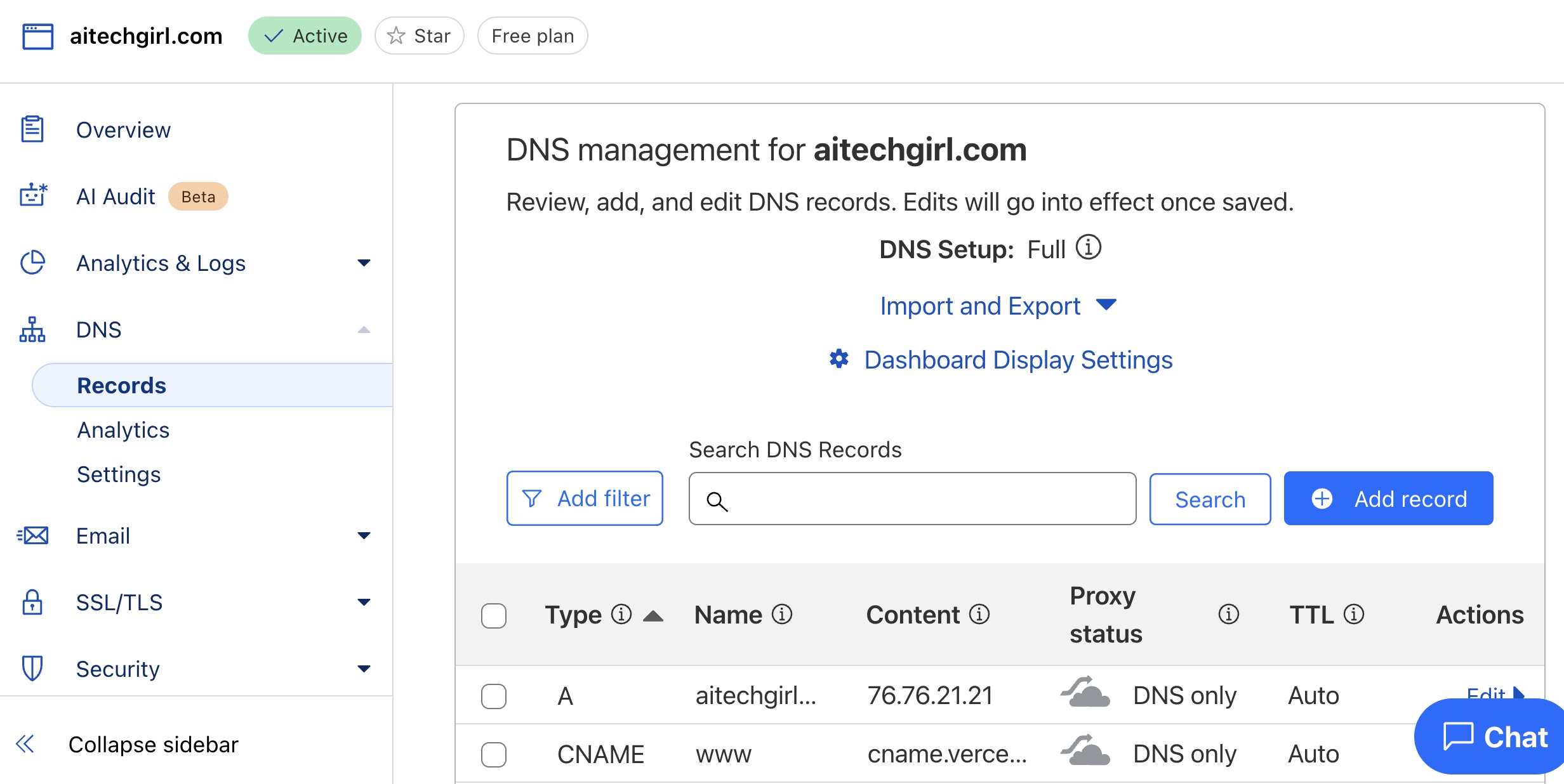 Cloudflare DNS Records Setup